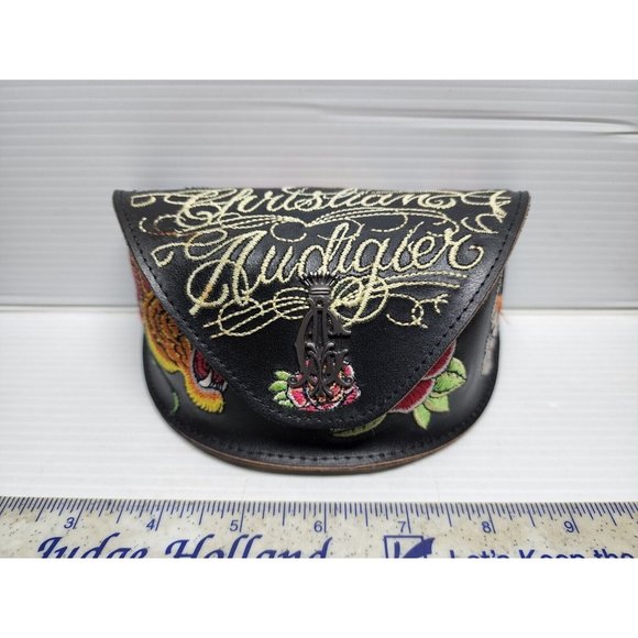 Christian Audigier Sunglasses Case Embroidered Leather - Picture 1 of 8